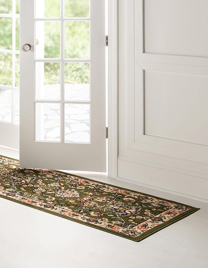 Unique Loom Sialk Hill Collection Area Rug - Washington (3' x 16' 5" Runner Green/Hunter Green)