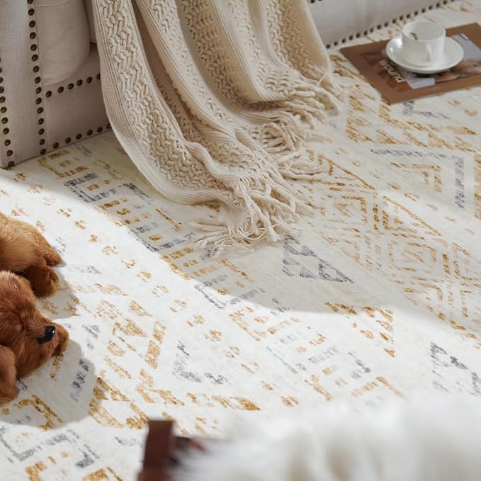 jinchan Boho 2x3 Rugs for Entryway - Machine Washable Doormat Moroccan Soft Throw Rug Bohemian Diamond Non-Slip Carpet for Entrance Kitchen Laundry Room Bedroom (2‘x3', Tan/Grey)