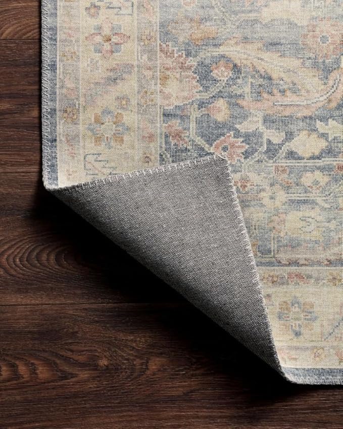 Loloi Hathaway Collection HTH-02 Denim/Multi 7'-6" x 9'-6", .25" Thick Area Rug, Soft, Durable, Printed, Modern, Low Pile, Non-Shedding, Easy Clean, Living Room Rug