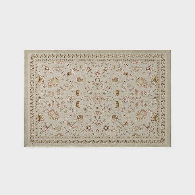 EVERGRACE Area Rugs for Living Room 6x9, Boho Floral Faux Wool Indoor Outdoor Rugs, Washable Rugs for Bedroom Dining Room Entryway Kitchen, Low Pile Floor Mat Carpet for Home Decor, Natural Beige