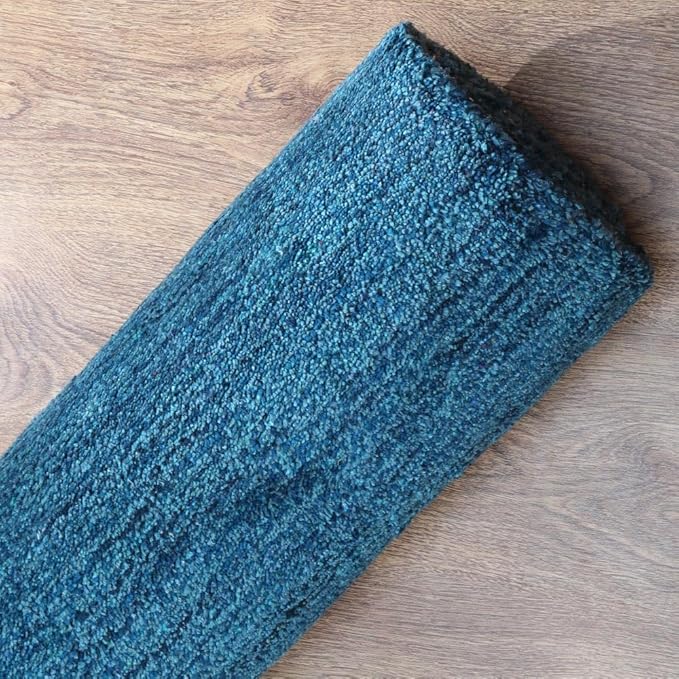Hand Knotted Loom Wool ECO-Friendly Area Rugs - 2'6"x8', Runner, Blue Color, Solid Plain Design, High Pile Thick Handmade Anti Skid Area Rugs for Living Room, Bed Room (L00111)