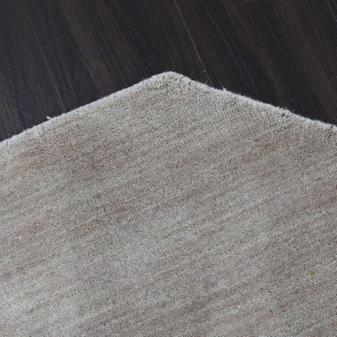 Hand Knotted Loom Wool ECO-Friendly Area Rugs - 10'x10', Octagon, Beige Color, Solid Plain Design, High Pile Handmade Anti Skid Area Rugs for Living Room, Bed Room (L00111)