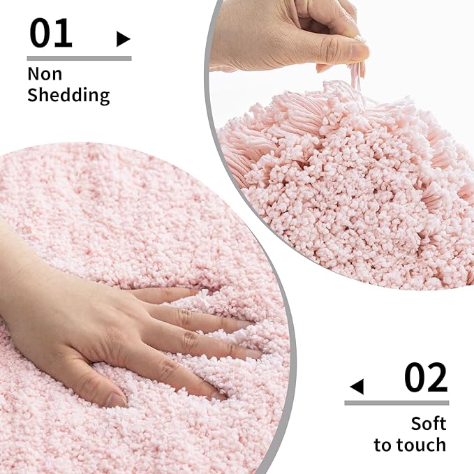 Small Bathroom Rug 17x24 Non Slip Pink Fluffy Bath Mat for Bathroom Floor Washable Plush Luxury Bath Rug for Tub Soft Shaggy Absorbent Shower Mat