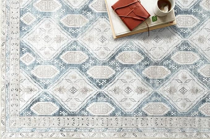 Fame Living Faded Oushak Rug, Turkish Vintage Floral Pastel Large Oversized Area Rugs for Living Room Dining Bedroom Kitchen Bathroom Nursery (852CB, 2' x 3')
