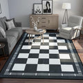 Vasofe Checkered Jute 5x7 Area Rugs, Washable Outdoor Patio Rug for Living Room Indoor Carpet, Non-Slip Farmhouse Geometric Non Slip Carpet for Backyard Dining Room Bedroom, Black and White