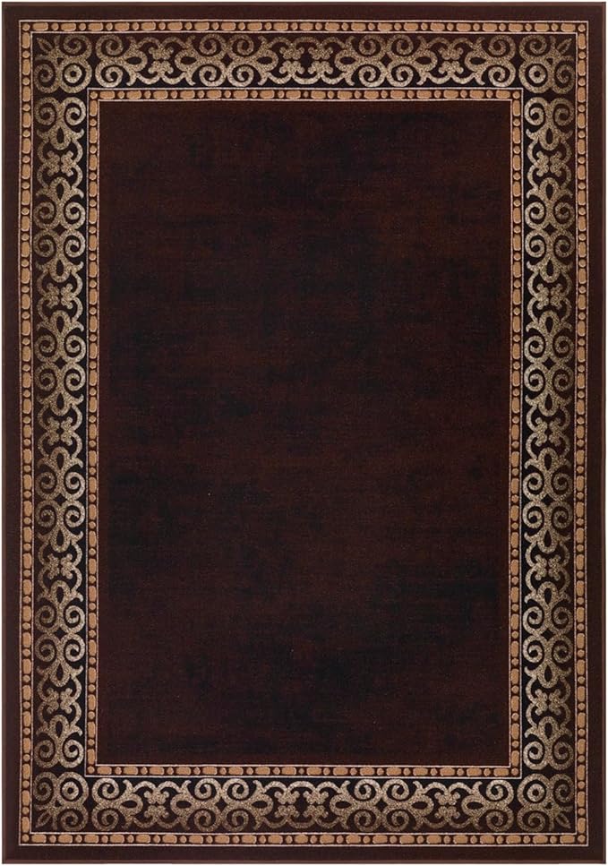 Antep Rugs Alfombras Bordered Modern 3x5 Non-Slip (Non-Skid) Low Pile Rubber Backing Indoor Area Rug (Brown, 3' x 5')