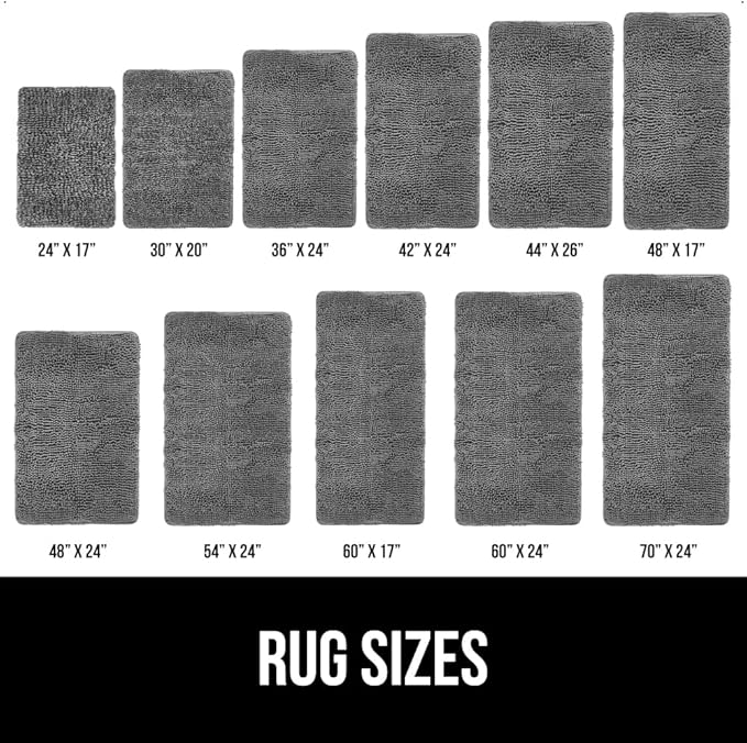 GORILLA GRIP Bath Rug Mat, Thick Soft Absorbent Chenille, Quick Dry Microfiber Mats, Rubber Backing Washable Shower Floor Rugs, US Designed Bathroom Bathmat Home Decor Accessories, 24x17, Grey