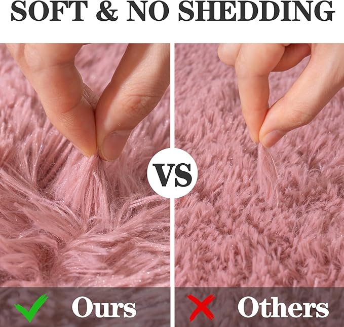 Soft Fluffy Area Rug for Bedroom, Blush Pink Fuzzy Shaggy Oval Throw Rugs for Bedside, Non-Slip Cozy Plush Shag Carpet for Girls Kids Room Nursery Dorm Living Room, 2.6 x 5.3 Feet