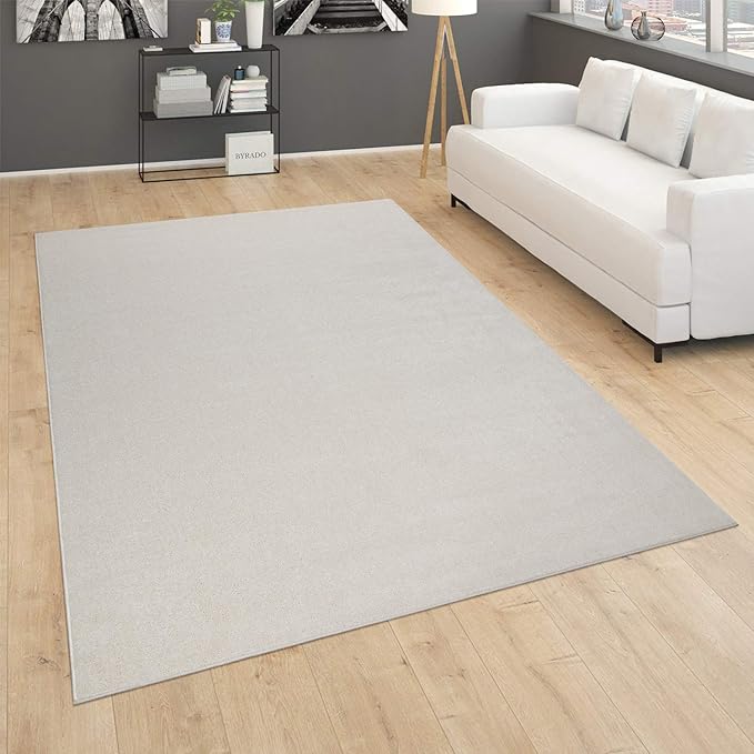 Paco Home Solid Area Rug in Cream Modern Plain Design, Size: 5'3" x 7'3"