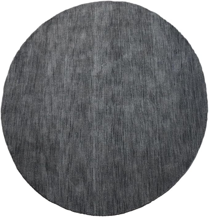 Hand Knotted Loom Wool ECO-Friendly Area Rugs - 8'x8', Round, Charcoal Color, Solid Plain Design, High Pile Thick Handmade Anti Skid Area Rugs for Living Room, Bed Room (L00111)