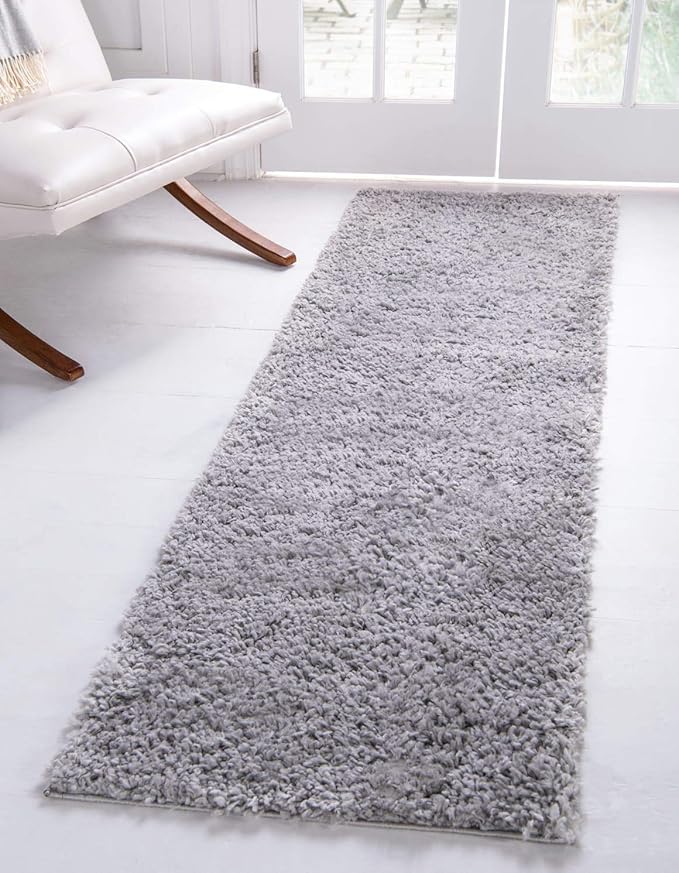 Unique Loom Davos Shag Collection Area Rug - Solid (2' 7" x 13' 1" Runner, Sterling)
