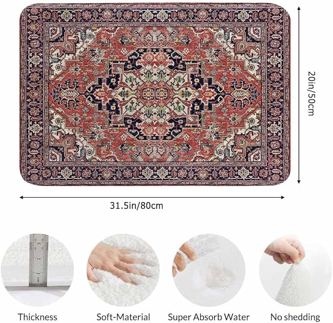 Old Carpet Texture Bathroom Mat Rugs Abstract Ornament Milky Blue Microfiber Faux Cashmere Thick Plush Bath Mat Non-Slip Water Absorbent Bath Carpet for Bathtub Bathroom Floor Tub 20 x 30 Inch