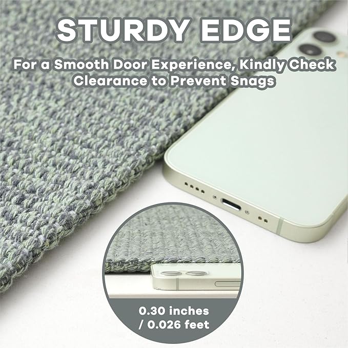 EARTHALL Washable Area Rug 4x6 Ft Non Slip Rugs for Entryway Braided Throw Rugs with Rubber Backing Bedroom Carpet Cotton Entry Rug Woven Floor Carpets for Bedroom Dining Room Living Room, Green/Grey