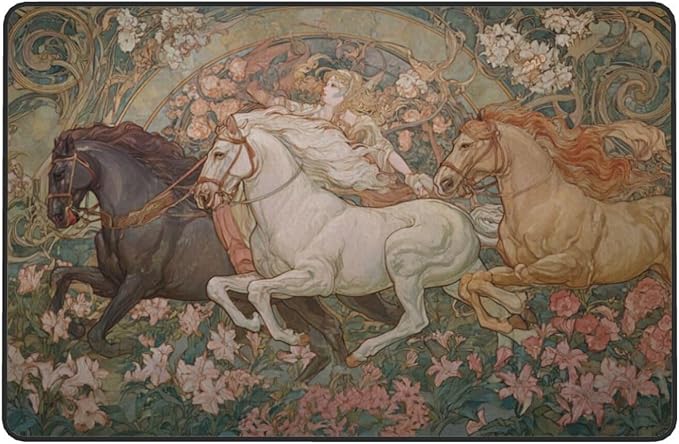 Horse Western Boho Ethnic Style Area Rug Washable Outdoor Rugs Anti-Slip Soft Carpet Entryway Indoor Door Mat for Bedroom,Living Room,Porch,Terrace and Entrance Decor 8'x 5'