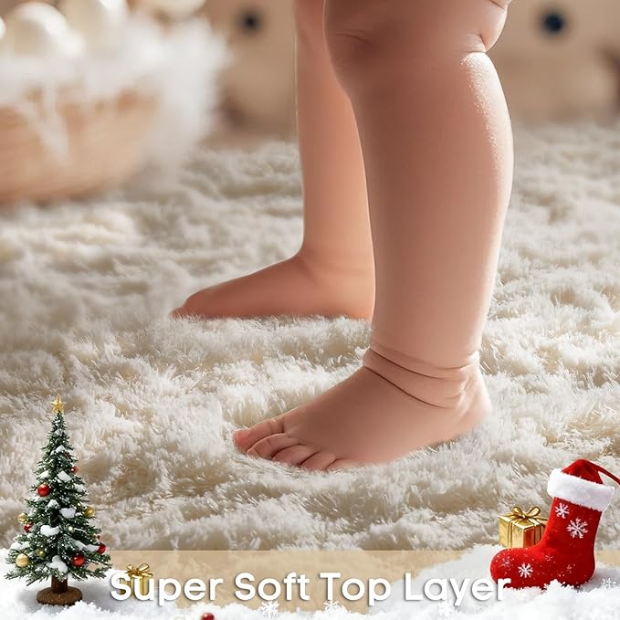 Ophanie 7x10 Area Rugs for Living Room, Upgrade Non-Slip Fluffy Soft Large Shag Bedroom Carpet, Ivory Big Indoor Thick Nursery Rug, Carpets for Boy and Girls Room Dorm Home Decor Aesthetic