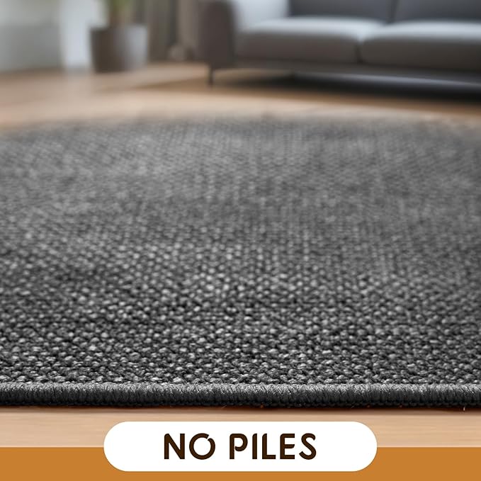 LBRO2M Easy Jute Solid Area Rug 6X9 Washable Rugs for Living Room Bedroom Natural Jute Look Indoor Outdoor Rug Durable, Solid Non Shedding Eco Friendly (6X9 Black Gray)