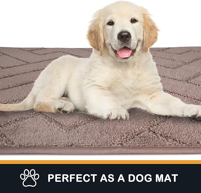 PURRUGS Dirt Trapper Door Mat 32" x 47", Non-Slip Machine Washable Entry Rug, Shoe Scraper, Dog Doormat, Super Absorbent Welcome Mat for Front & Back Door, Muddy Wet Shoes & Paws, Grayish Brown