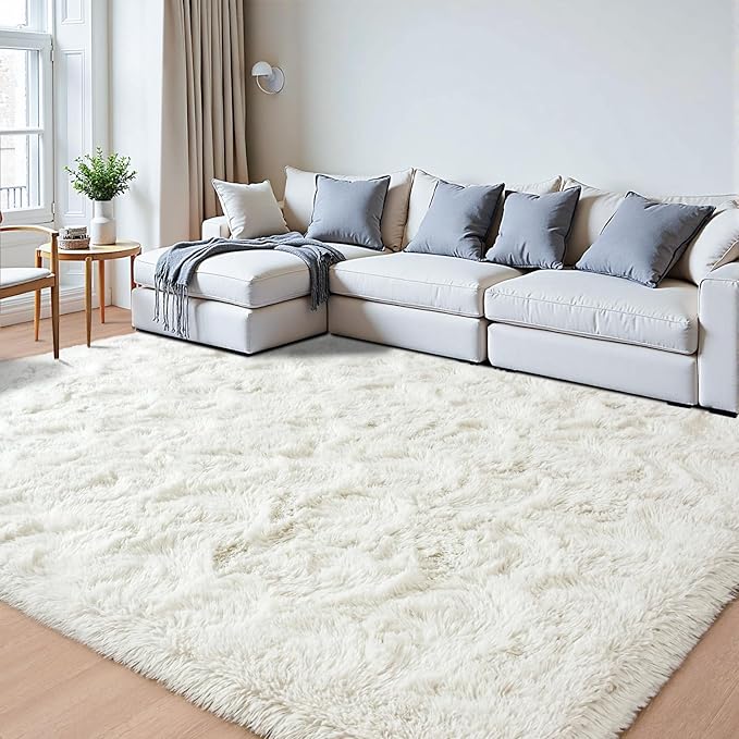 Beglad Shag Rugs for Living Room, Cream White Area Rugs 5x7 Feet Upgrade Anti-Skid Modern Minimalist Style Memory Foam Rugs for Bedroom, Indoor Carpet Suitable for Girls and Adults Room Decor