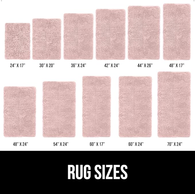 GORILLA GRIP Bath Rug Mat 44x26, Soft Absorbent Chenille, Quick Dry Microfiber Mats, Rubber Backing Washable Shower Floor Rugs, Bathmat Runner, US Designed Bathroom Home Decor Accessories Dusty Rose