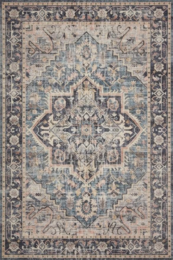 Loloi Hathaway Collection HTH-01 Navy/Multi 3'-6" x 5'-6", .25" Thick Accent Rug, Soft, Durable, Printed, Modern, Low Pile, Non-Shedding, Easy Clean, Living Room Rug