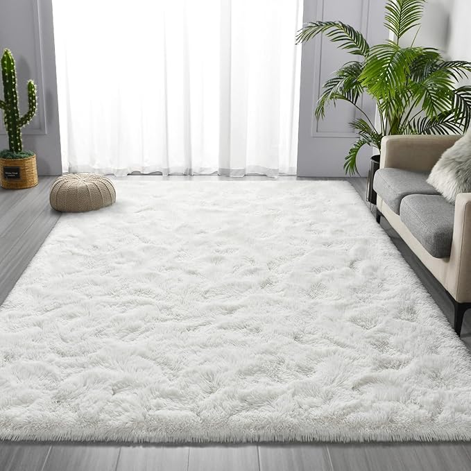 Shag Area Rug, 4 X 6 Plush Fuzzy Rugs for Living Room, Ultra Soft Fluffy Furry Rug for Bedroom, Indoor Carpet Nursery Rugs for Kids Room Home Decor, White