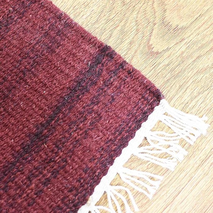Rugsotic Carpets Hand Woven Flat Weave Kilim Wool ECO-Friendly Area Rugs - 5'x8', Rectangle Shape, Dark Red Color, Solid Plain Design, Low Pile Handmade Rugs for Living Room, Bed Room (D00111)