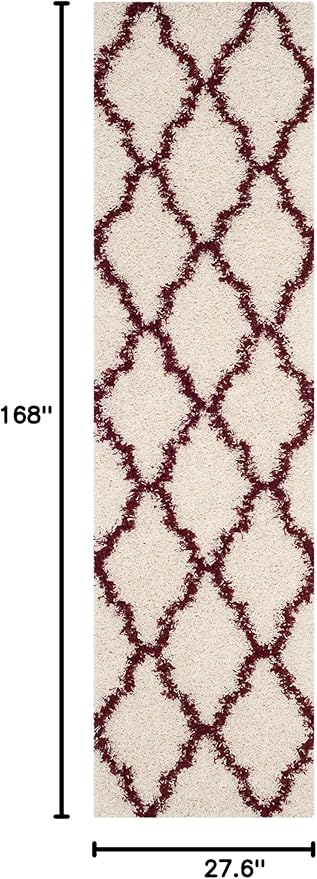 SAFAVIEH Dallas Shag Collection Runner Rug - 2'3" x 14', Ivory & Red, Trellis Design, Non-Shedding & Easy Care, 1.5-inch Thick Ideal for High Traffic Areas in Living Room, Bedroom (SGD257R)