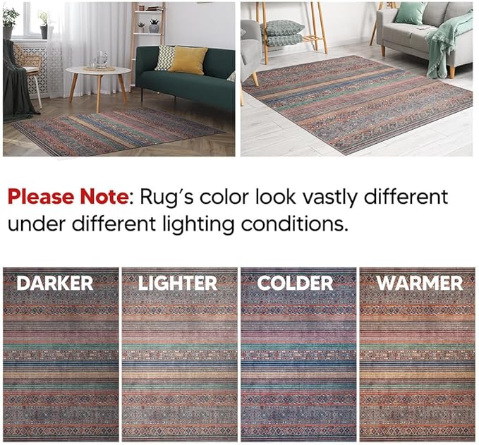 Keen Home Design 4x6 Rug - Machine Washable Area Rug with Non-Slip Backing, Ideal for Living Room, Dining Room, Bedroom - Vintage, Easy Clean, Durable, Low Pile Rug - (4' x 6')
