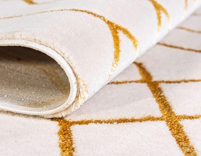 Unique Loom Marilyn Monroe Glam Collection Area Rug - Trellis (2' x 6' 1' Runner, White Gold/ Gold)