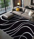 YIHOUSE Black Modern Area Rug 6x9,Abstract Rugs for Bedroom,Black and White Geometric Rug,Minimalist Striped Rug,Dark Washable Area Rugs 5x7 Non Slip Rugs for Living Room，Office