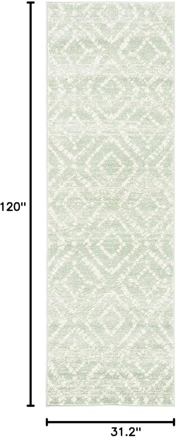 SAFAVIEH Adirondack Collection Runner Rug - 2'6" x 10', Green & Ivory, Modern Diamond Distressed Design, Non-Shedding & Easy Care, Ideal for High Traffic Areas in Living Room, Bedroom (ADR131Y)