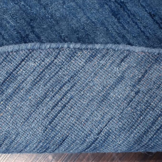 Hand Knotted Loom Wool ECO-Friendly Area Rugs - 8'x8', Round, Blue Color, Solid Plain Design, High Pile Thick Handmade Anti Skid Area Rugs for Living Room, Bed Room (L00111)