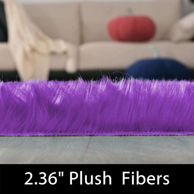 Latepis Small Area Rugs 3x4 Purple Faux Fur Rug Fluffy Carpet Shag Rug for Living Room Washable Furry Rugs for Bedroom Floor Room Rectangle