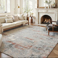 Area Rug 8x10 Washable Rug Grey and Brown for Living Room, Dining Room, Bedroom, Large Carpets, Non Slip & Non-Shedding Low Pile Vintage Print Rug for Home Office Decor