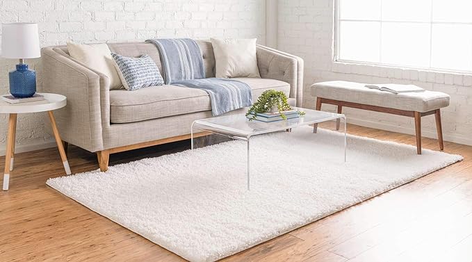 Unique Loom Davos Shag Collection Area Rug - Solid (7' 1" x 10' Rectangle, White/ Ivory)