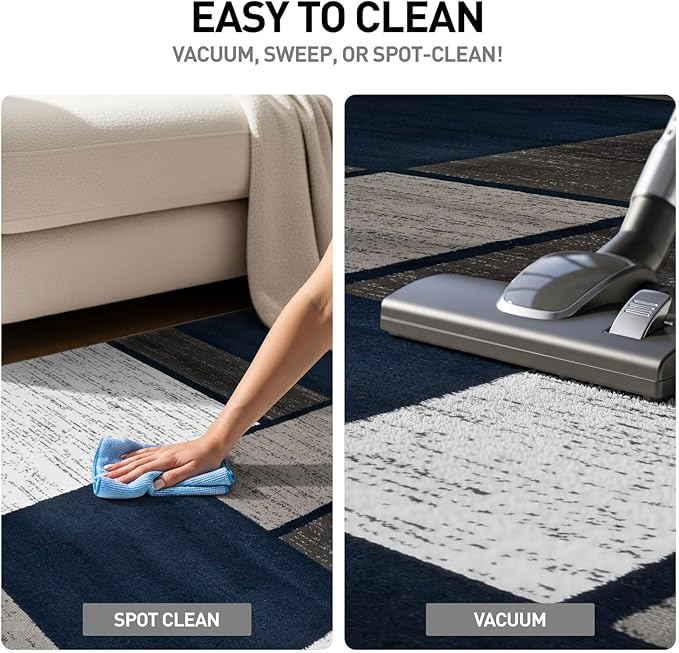 Rugshop Modern Geometric Boxes Navy Area Rug, Fade-Resistant Carpet for Bedroom, Office, or Entryway, 3'3" x 5'