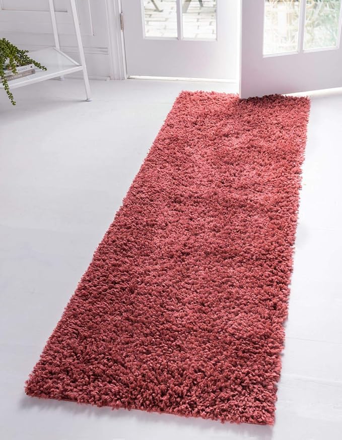 Unique Loom Davos Shag Collection Area Rug - Solid (2' 7" x 10' Runner, Poppy)