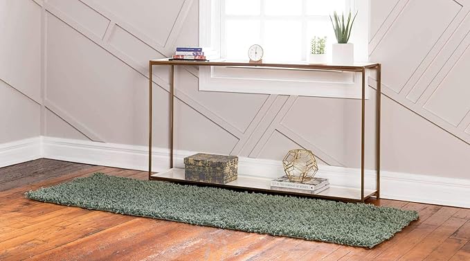Unique Loom Davos Shag Collection Area Rug - Solid (2' 7" x 13' 1" Runner, Sage)