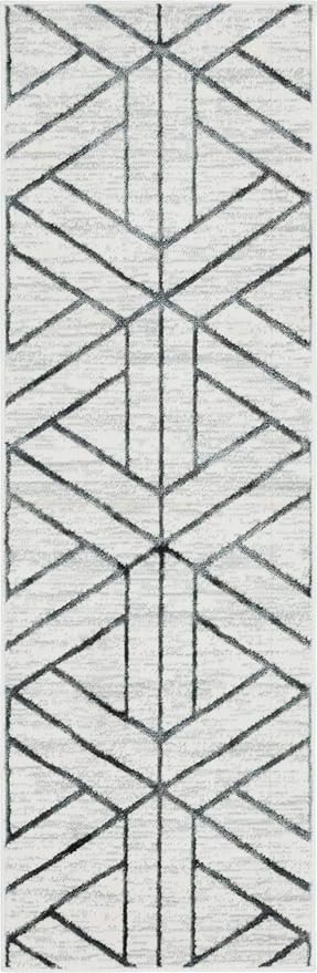 Rugs.com Lattice Trellis Collection Rug – 6 Ft Runner White Low-Pile Rug Perfect for Hallways, Entryways