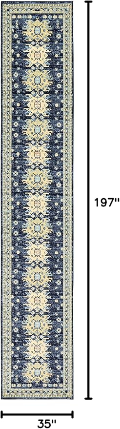 Unique Loom Taftan Collection Border Geometric Tribal Inspired Design Area Rug (3' 0 x 16' 5 Runner, Navy Blue/ Gold)