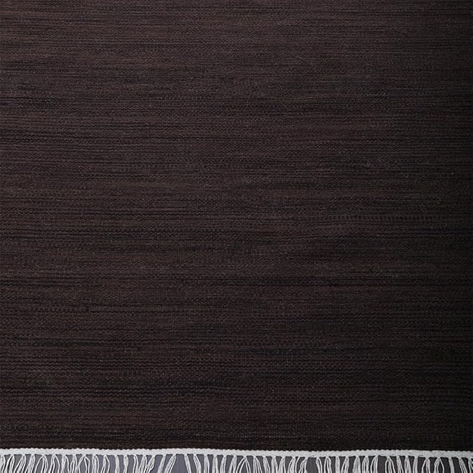 Rugsotic Carpets Hand Woven Flat Weave Kilim Wool ECO-Friendly Area Rugs - 6'x6', Square Shape, Dark Brown Color, Solid Plain Design, Low Pile Handmade Rugs for Living Room, Bed Room (D00111)