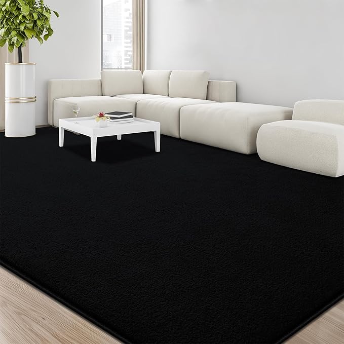 Large Area Rugs for Living Room Bedroom, 6x9 Feet Black Rug, Minimalist Modern Shag Rug, Soft Thick Comfy Memory Foam Indoor Carpet, Non-Slip Washable Rug for Boys Girls Dorm Nursery Room Home Decor