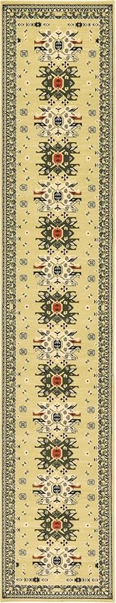 Unique Loom Taftan Collection Border Geometric Tribal Inspired Design Area Rug (3' 0 x 16' 5 Runner, Gold/ Gray)