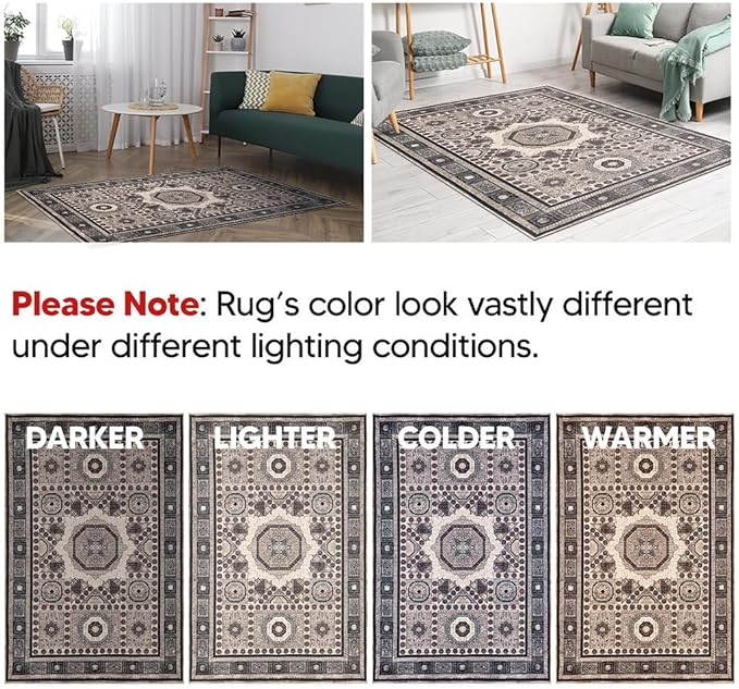 Keen Home Design 9x12 Rug - Machine Washable Area Rug with Non-Slip Backing, Ideal for Living Room, Dining Room, Bedroom - Vintage, Easy Clean, Durable, Low Pile Rug - (9' x 12')