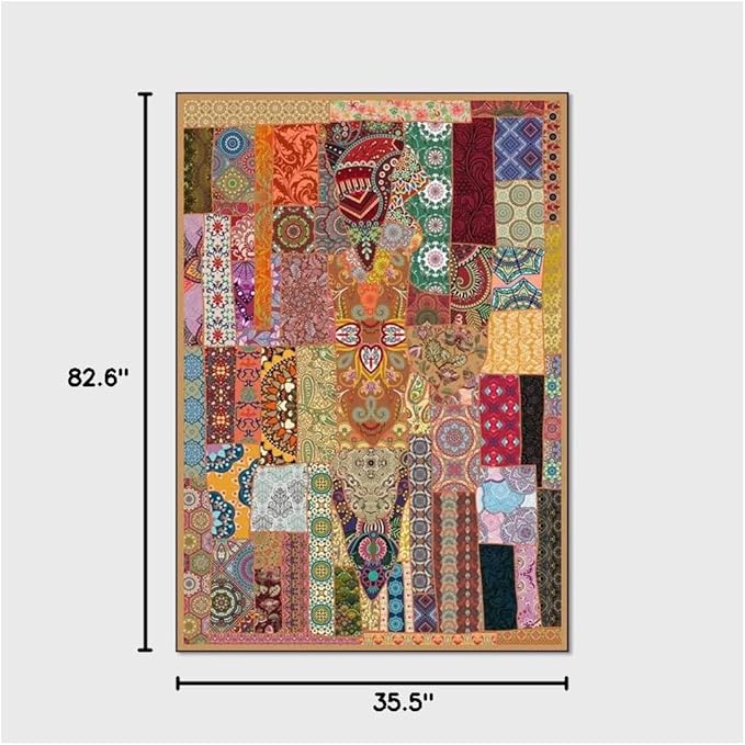 Vintage Boho Area Rugs Multicolor Ethnic Style Geometric Splicing Carpets Bedroom Living Room Kitchen Floor Mats Indoor Outdoor Non-Shedding Runner Rug Home Décor Carpet 3' X 7'