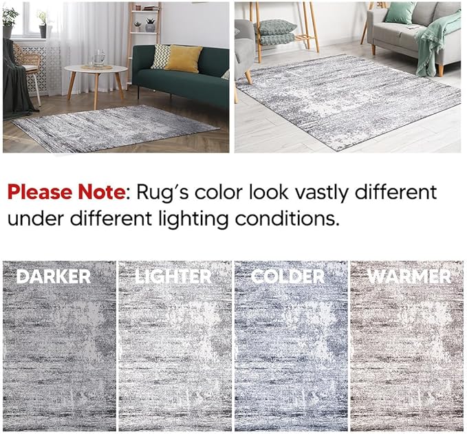 Keen Home Design Area Rugs - 5ft Round Non-Shedding, Abstract Rugs for Kitchen, Living Room, Bedroom, Dining Room, Entryway - Size: 5'3" Square, Abstract Cream/Grey