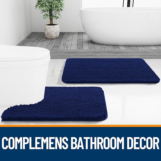 OLANLY Bathroom Rugs 70x46, Extra Soft Absorbent Chenille Bath Rugs, Rubber Backing Quick Dry, Machine Washable Bath Mats for Bathroom Floor, Tub and Shower, Home Decor Accessories, Navy