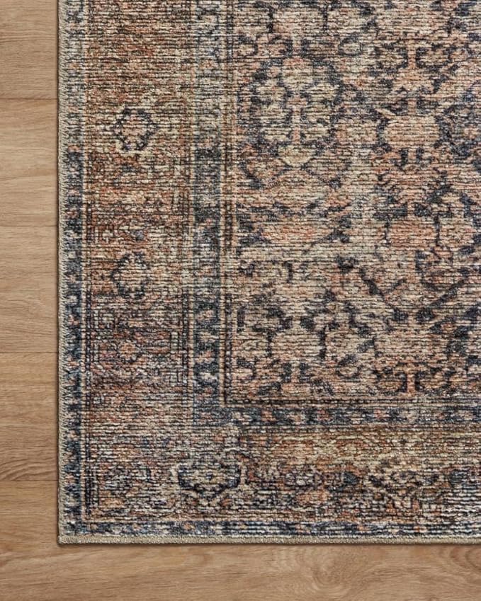 Loloi Amber Lewis Billie Collection, Ink & Salmon 7'-6" x 9'-6" Area Rug – Antique & Distressed Accent Rugs for Living Room, Bedroom, Entryway & Hallway, No Shed High Traffic Area Home Decor Rug