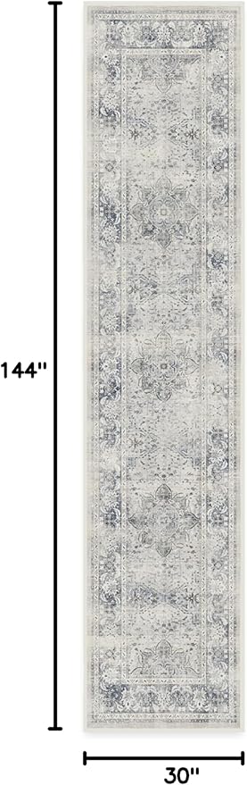 RUGGABLE Washable Vintage Runner Rug – Sarrah Blue Quartz 2.5x12, Stain-Resistant, Non-Slip Hallway Runner – Machine Washable Rug for Hallway, Entryway, Living Room & Kitchen–with Standard Pad