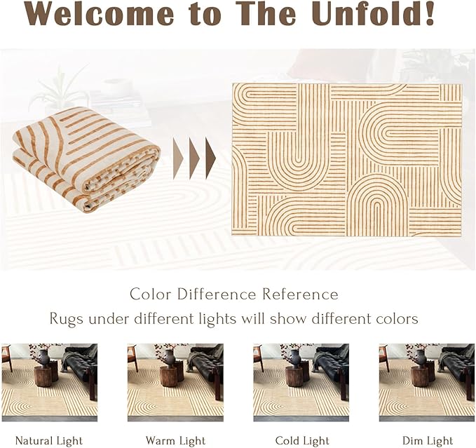 6x9 Area Rug for Living Room - Large Abstract Washable Rugs for Bedroom Non-Slip Orange Dining Room Rug Rainbow Low-Pile Carpet Soft Modern Rug for Office Nursery Room